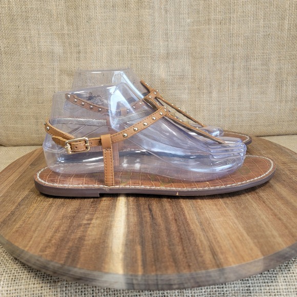 Sam Edelman Sandals Gigi Brown Studded Leather Gladiator Flats Women's Size 9M - Picture 1 of 9